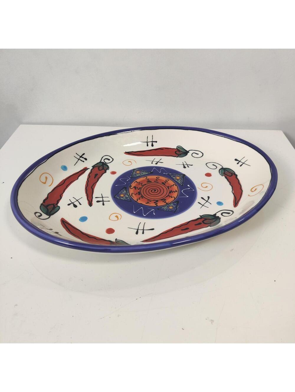 TableArts Debra Cherniasky Hand-Painted Chili Pepper Oval Serving Platter